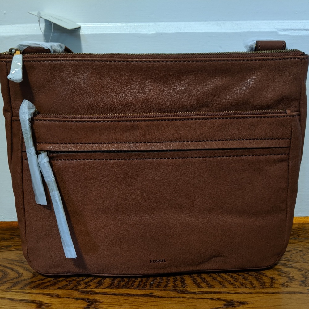 NWT Fossil Corey Large Brown Leather Crossbody Bag - Picture 4 of 7